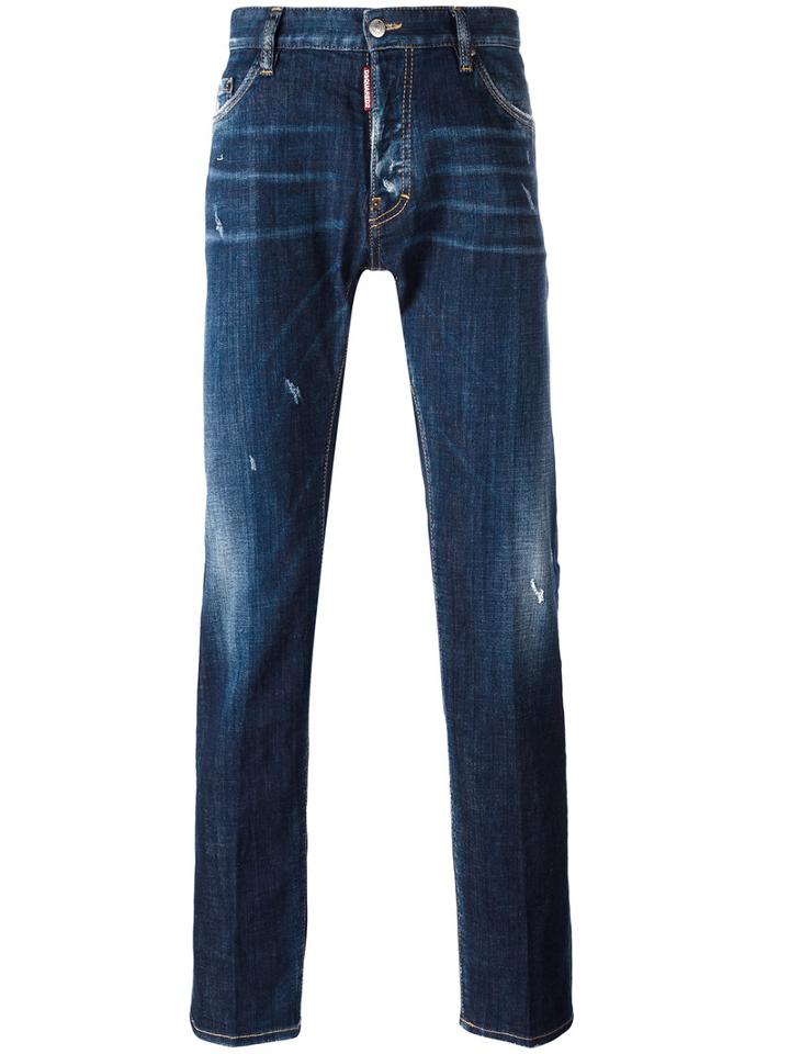 Dsquared2 Dean Whisker Detail Jeans, Men's, Size: 34, Blue, Cotton/spandex/elastane