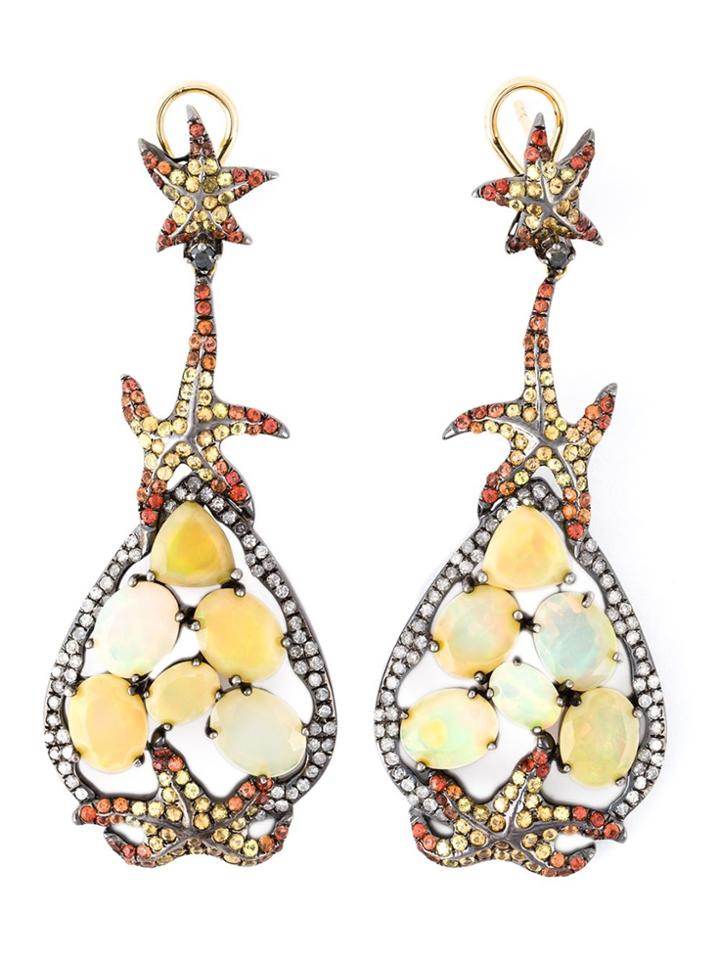 Gemco Diamond, Sapphire And Opal Earrings - Yellow & Orange