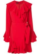 Goen.j Fluted Sleeve Ruffle Trim Wrap Dress - Red