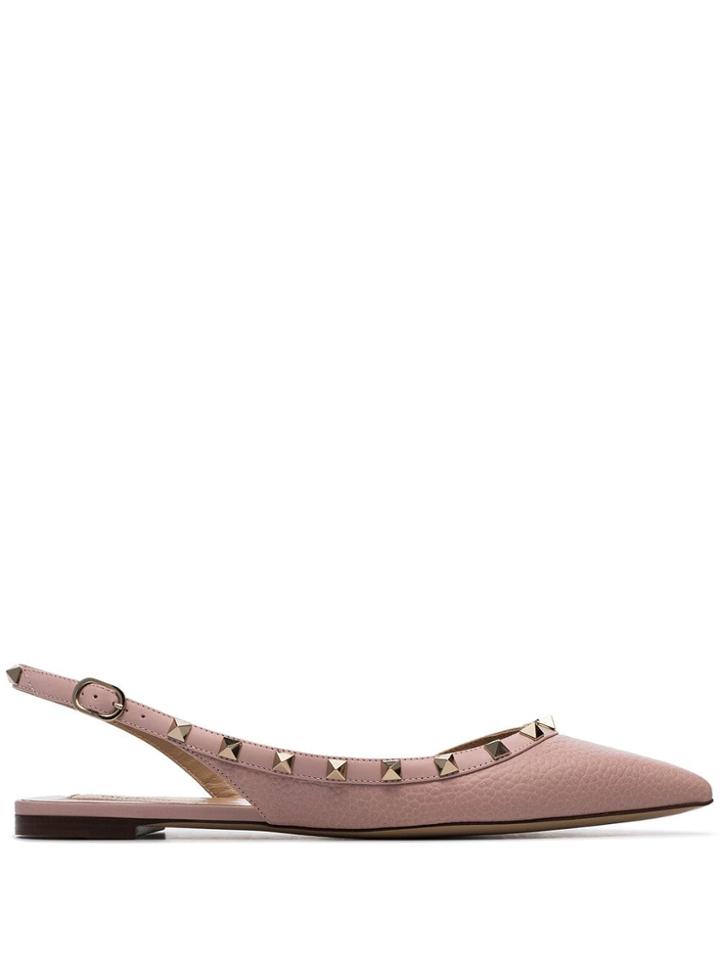 Valentino Pink Garavani Rockstud Leather Ballerina Flats