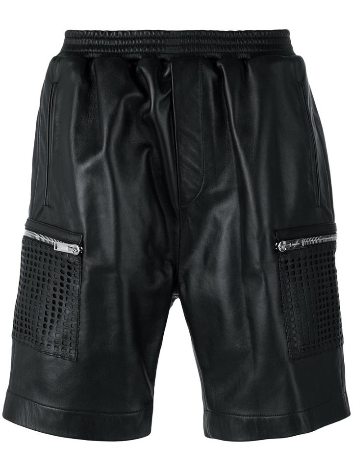 Les Hommes - Leather Cargo Shorts - Men - Lamb Skin/viscose - 50, Black, Lamb Skin/viscose