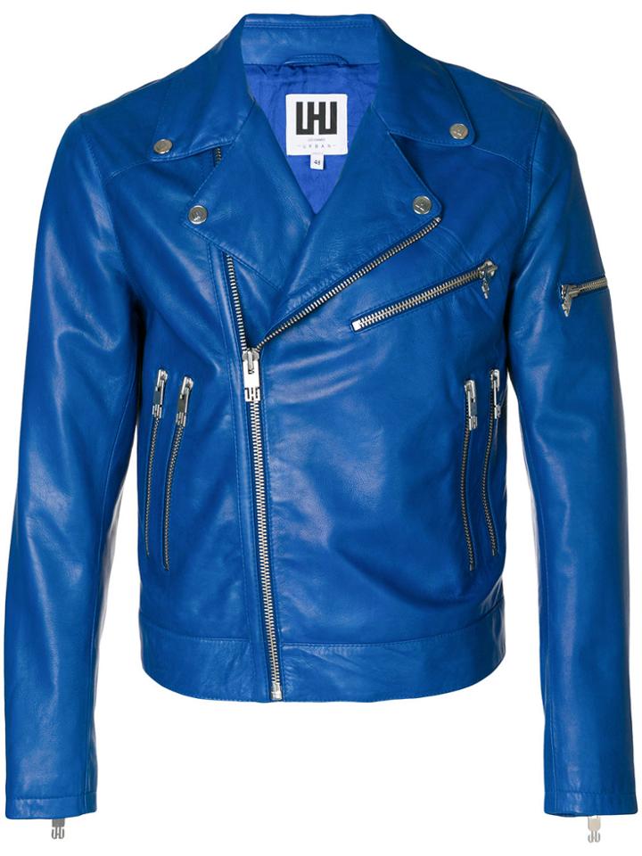 Les Hommes Urban Zipped Biker Jacket - Blue