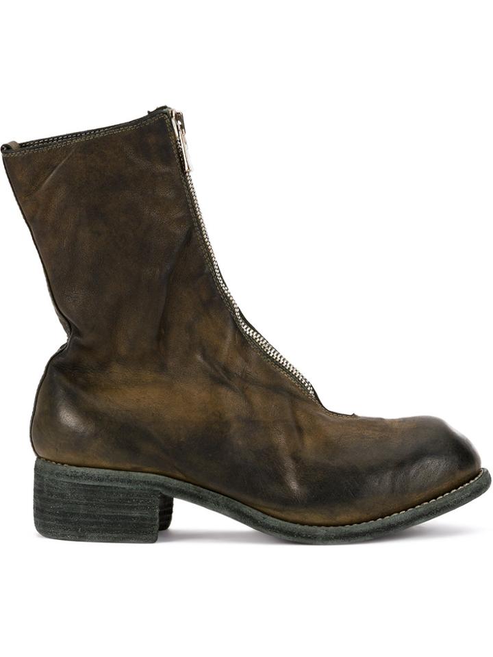 Guidi Zip-up Distressed Boots - Green