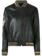 Mr & Mrs Italy - Contrast Panel Bomber Jacket - Women - Cotton/calf Leather/polyester - S, Black, Cotton/calf Leather/polyester
