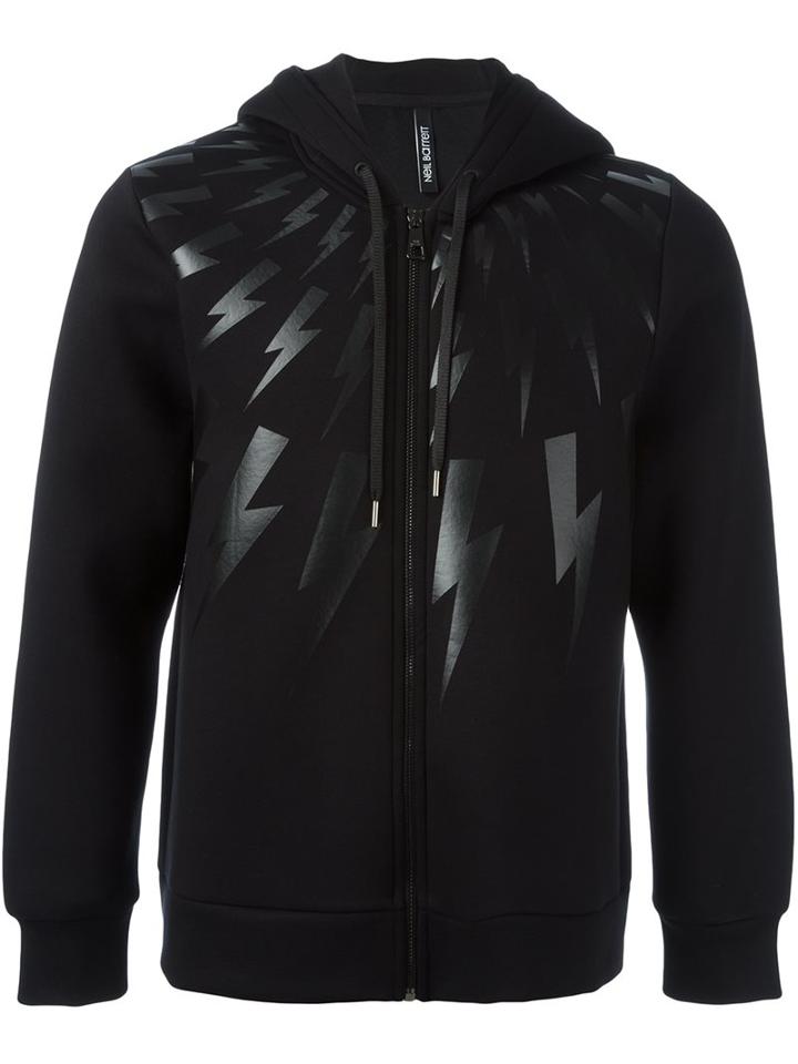 Neil Barrett Lightning Print Hoodie, Men's, Size: Small, Black, Cotton/polyurethane/spandex/elastane/viscose