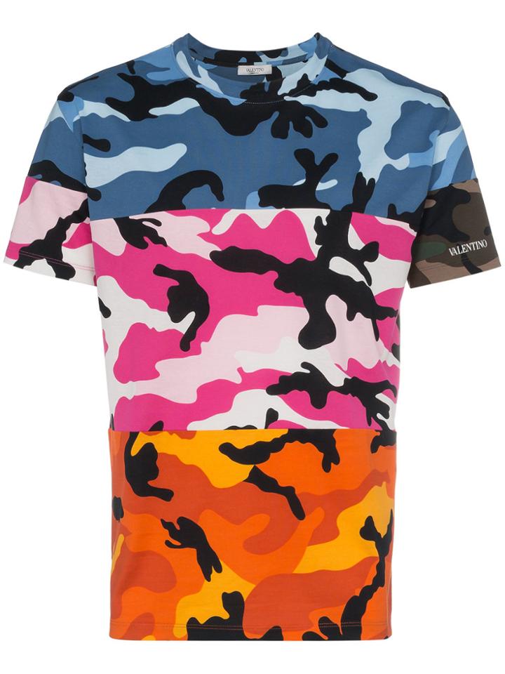 Valentino Panelled Camouflage Print Cotton T Shirt - Multicolour