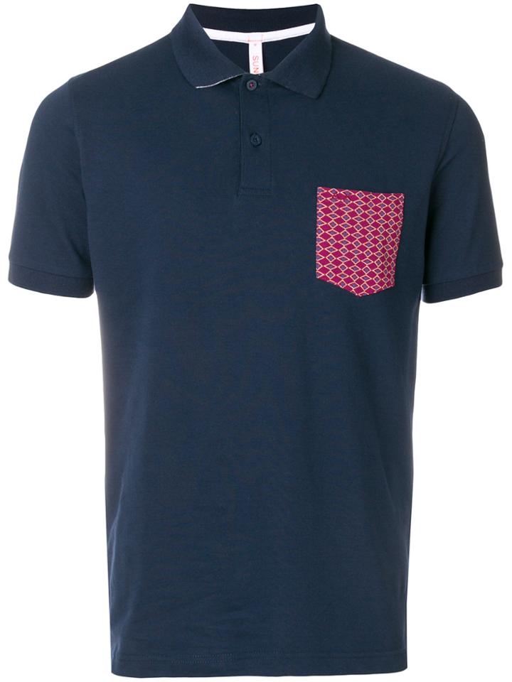 Sun 68 Contrast Pocket Polo Shirt - Blue