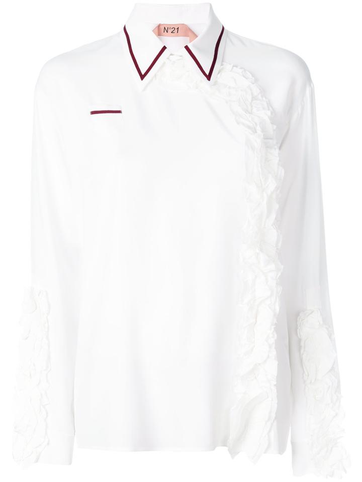 No21 Appliqué Ruffle Shirt - White