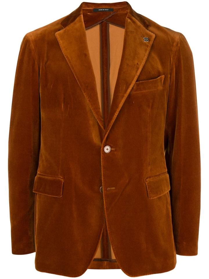 Tagliatore Velvet Single Breasted Blazer - Brown
