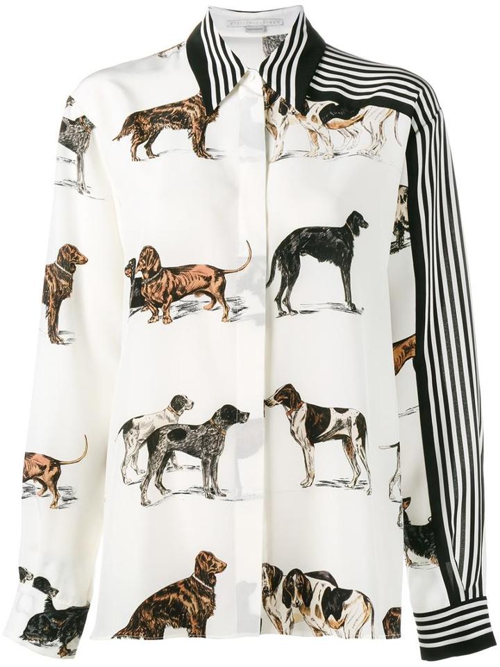 Stella Mccartney Dog And Stripe Print Shirt, Women's, Size: 38, Nude/neutrals, Silk