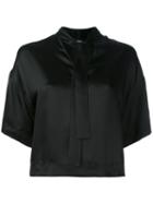 Diesel Cropped Neck-tie Blouse, Women's, Size: Large, Black, Viscose