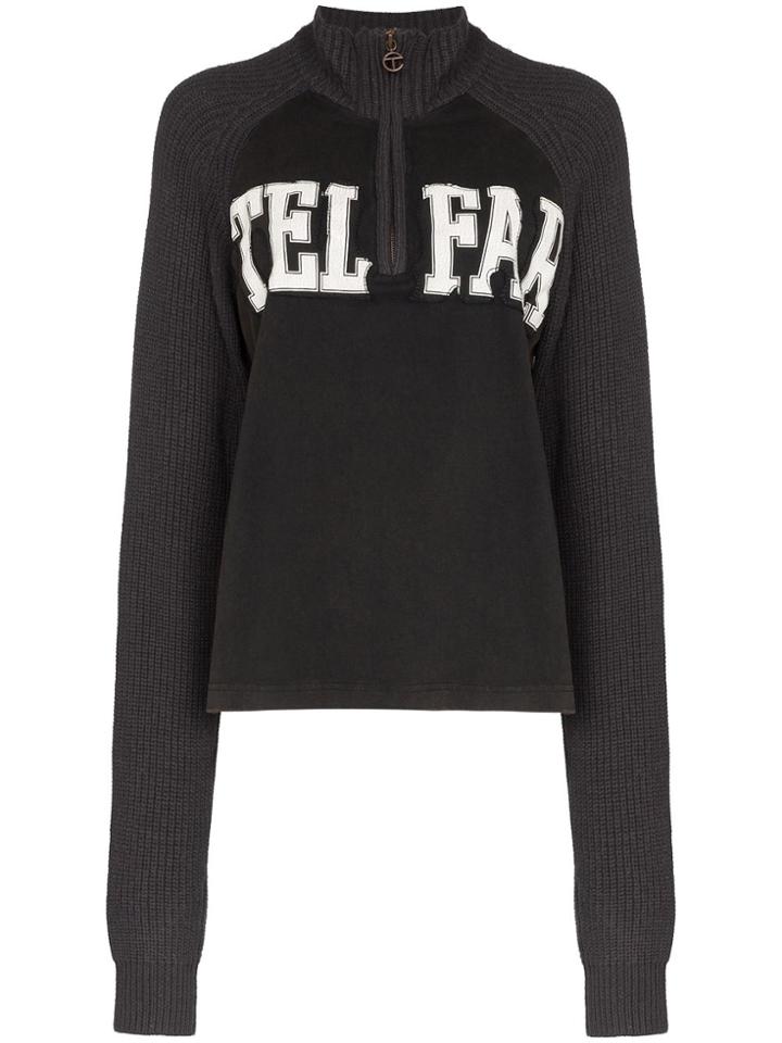 Telfar Logo Half Zip Knit Sweatshirt - Black