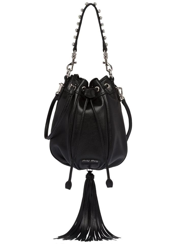 Miu Miu Embellished Drawstring Shoulder Bag - Black