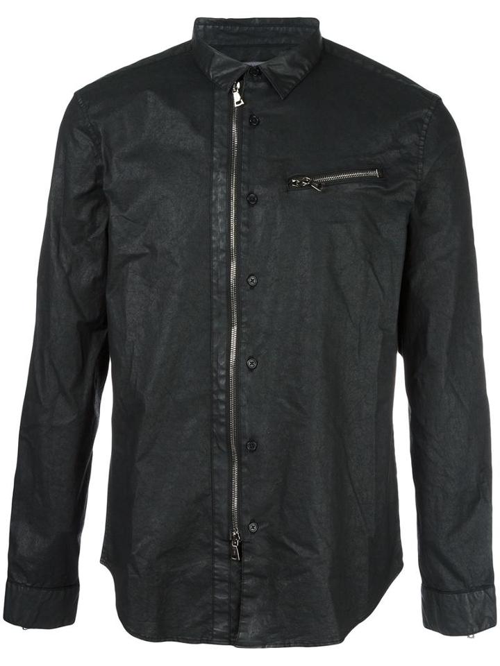 John Varvatos Coated Shirt Jacket, Men's, Size: Large, Black, Cotton/spandex/elastane