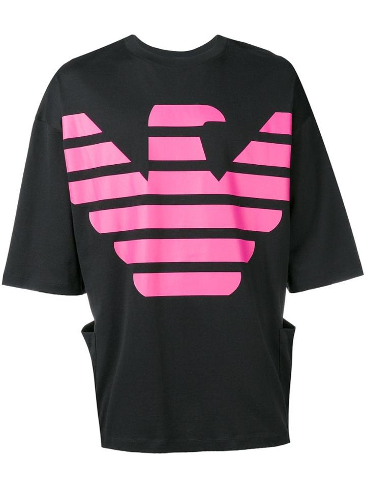 Emporio Armani Logo Print Half Sleeve T-shirt - Black