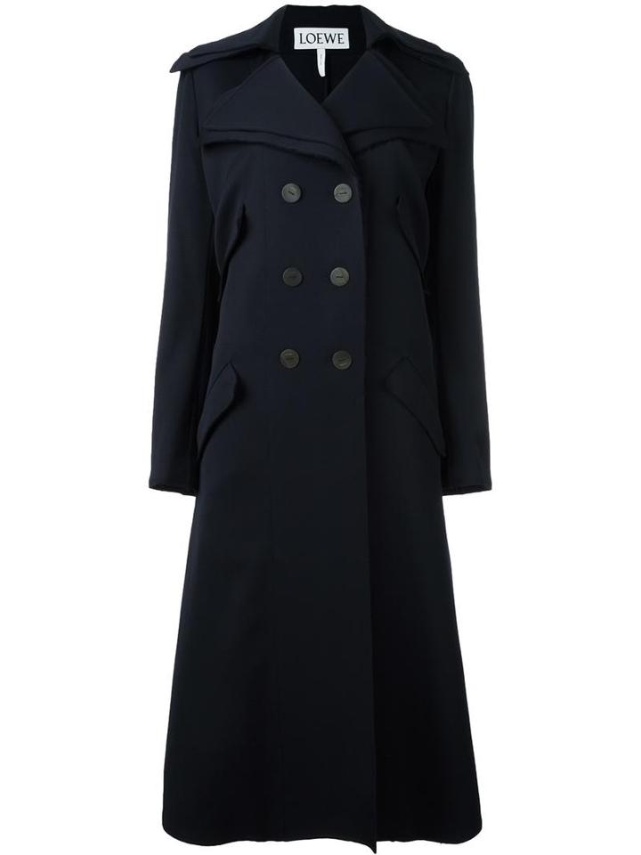 Loewe Double Breasted Coat, Women's, Size: 40, Blue, Virgin Wool/spandex/elastane/cupro