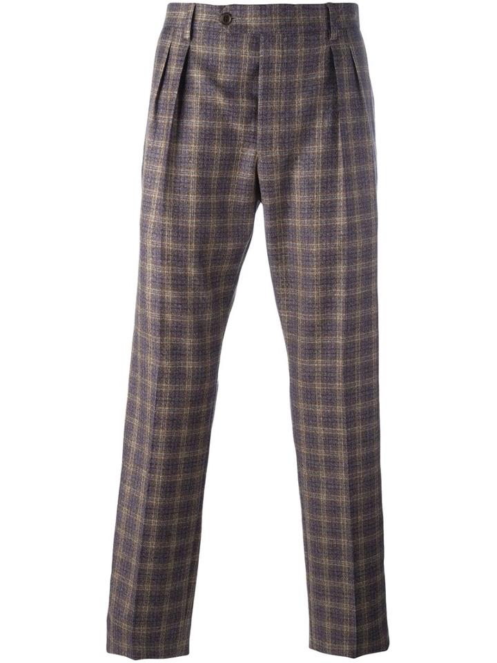 Al Duca D'aosta 1902 Checked Tailored Trousers, Men's, Size: 50, Pink/purple, Cotton/virgin Wool