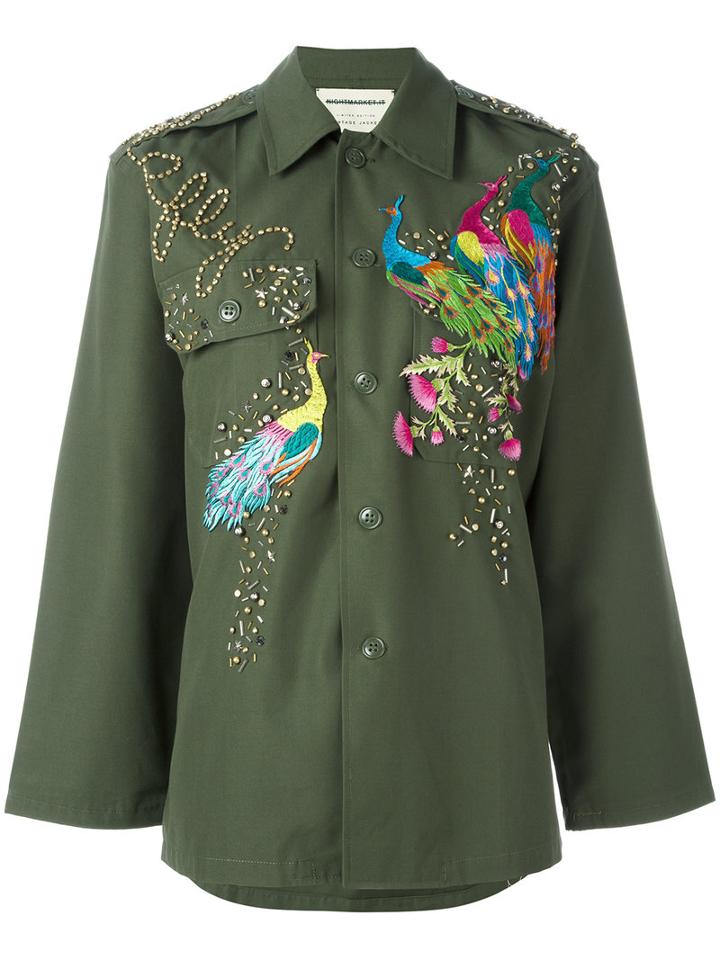 Night Market - Peacock Embroidered Jacket - Women - Cotton/polyester/metal/glass - M, Green, Cotton/polyester/metal/glass
