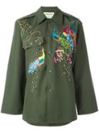 Night Market - Peacock Embroidered Jacket - Women - Cotton/polyester/metal/glass - M, Green, Cotton/polyester/metal/glass