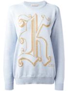 Christopher Kane Brand Logo Jumper, Women's, Size: Medium, Blue, Viscose/virgin Wool/metallic Fibre