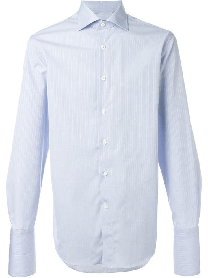 Canali Striped And Checked Button Down Shirt, Men's, Size: 40, Blue, Cotton