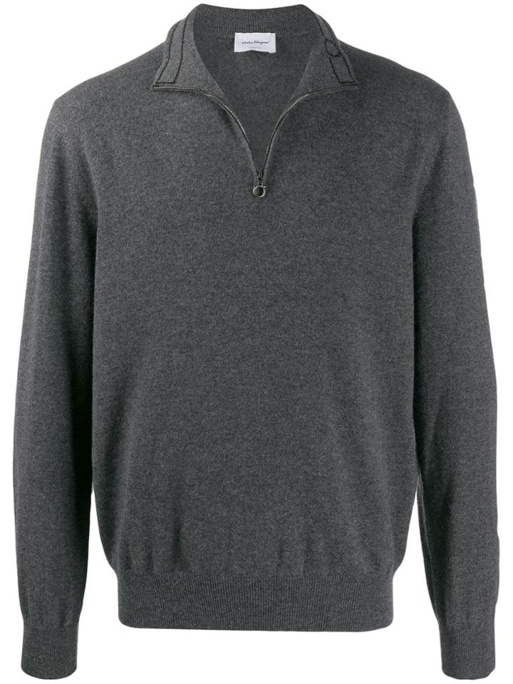 Salvatore Ferragamo Roll Neck Zipped Sweater - Grey