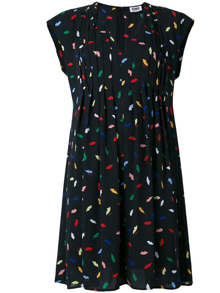 Sonia By Sonia Rykiel Printed V-neck Dress, Women's, Size: 38, Black, Polyester/spandex/elastane