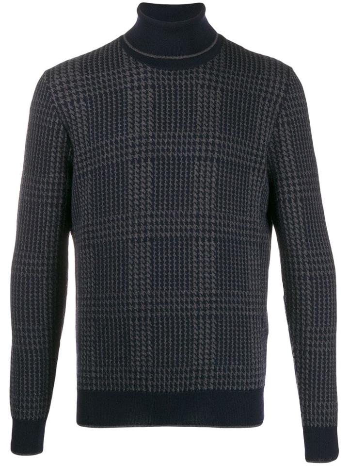 Altea Jacquard Check Roll Neck Jumper - Blue