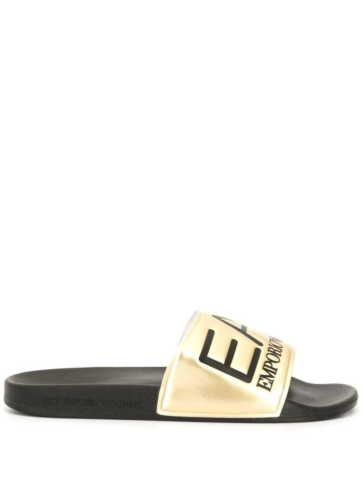 Ea7 Emporio Armani Branded Slides - Gold
