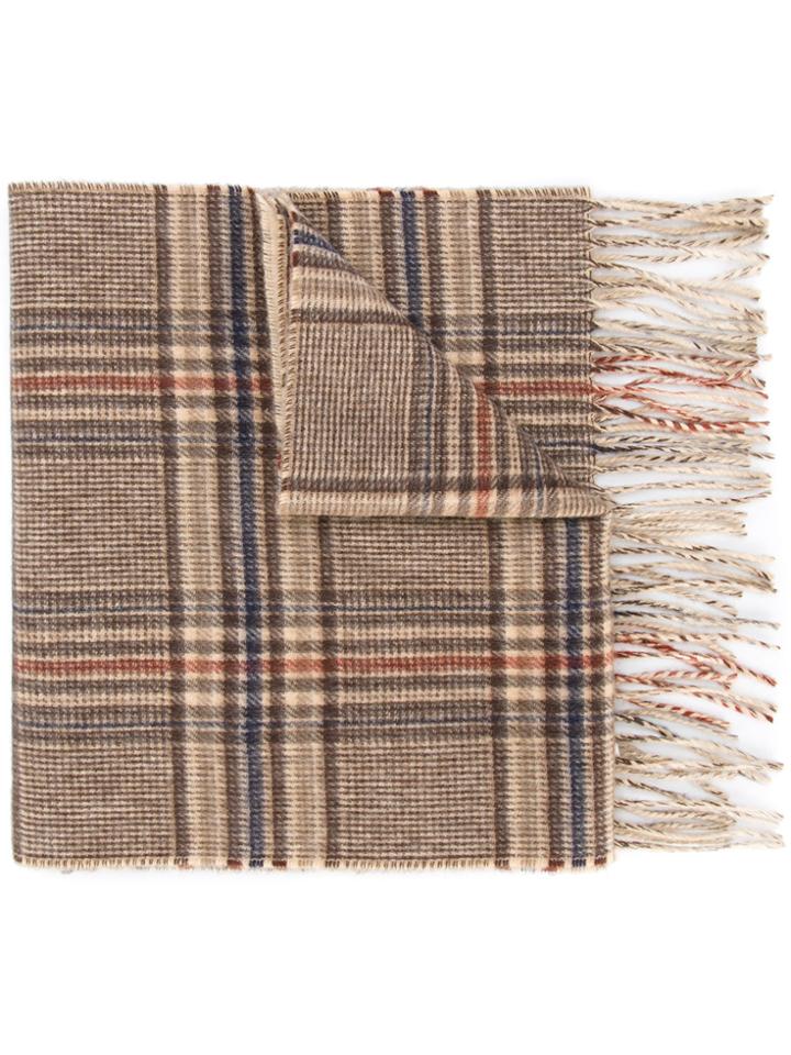 Gieves & Hawkes Plaid Fringed Scarf - Brown