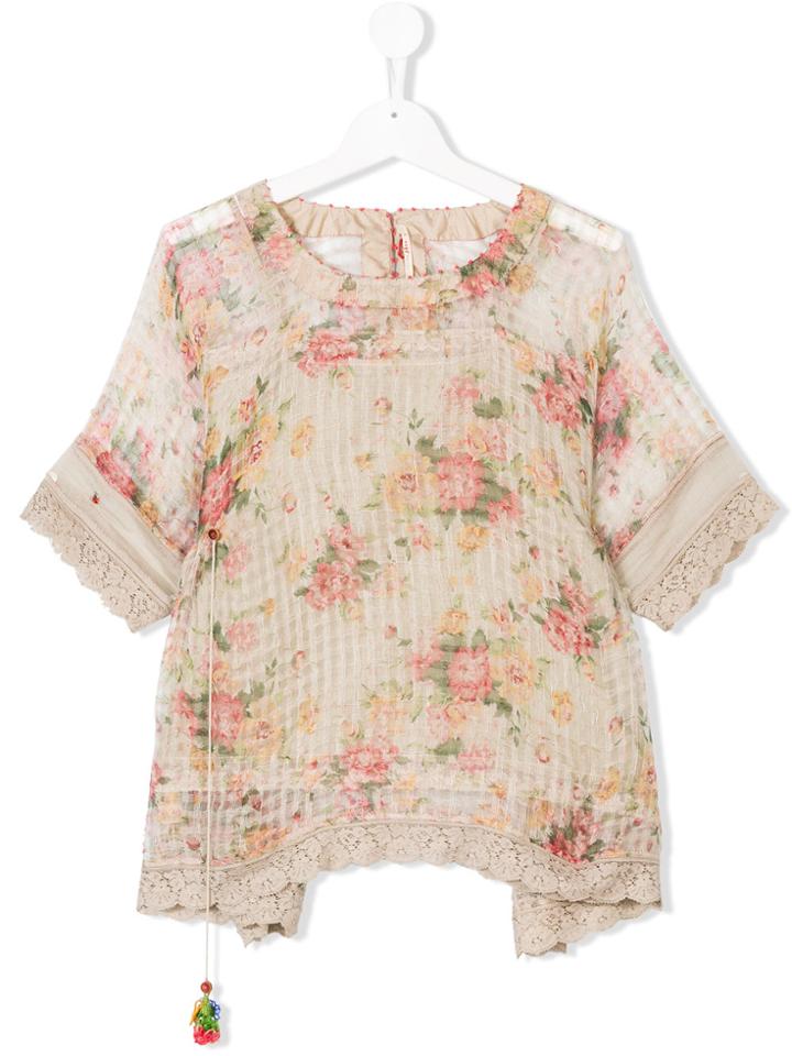 Pero Kids Teen Floral Print Blouse - Nude & Neutrals