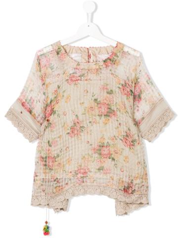 Pero Kids Teen Floral Print Blouse - Nude & Neutrals