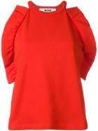 Msgm Ruffled Detail Tank, Size: Xs, Red, Cotton