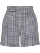 Plan C White Houndstooth Print Tailored Shorts - Blue