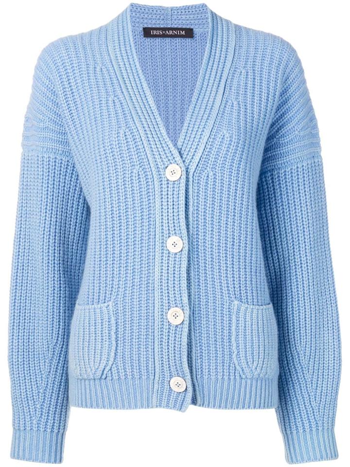 Iris Von Arnim V-neck Ribbed Cardigan - Blue
