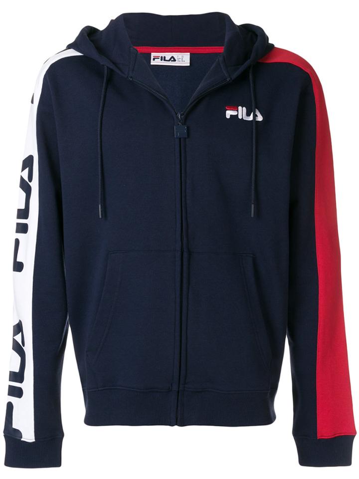 Fila Zip Front Logo Stripe Hoodie - Blue