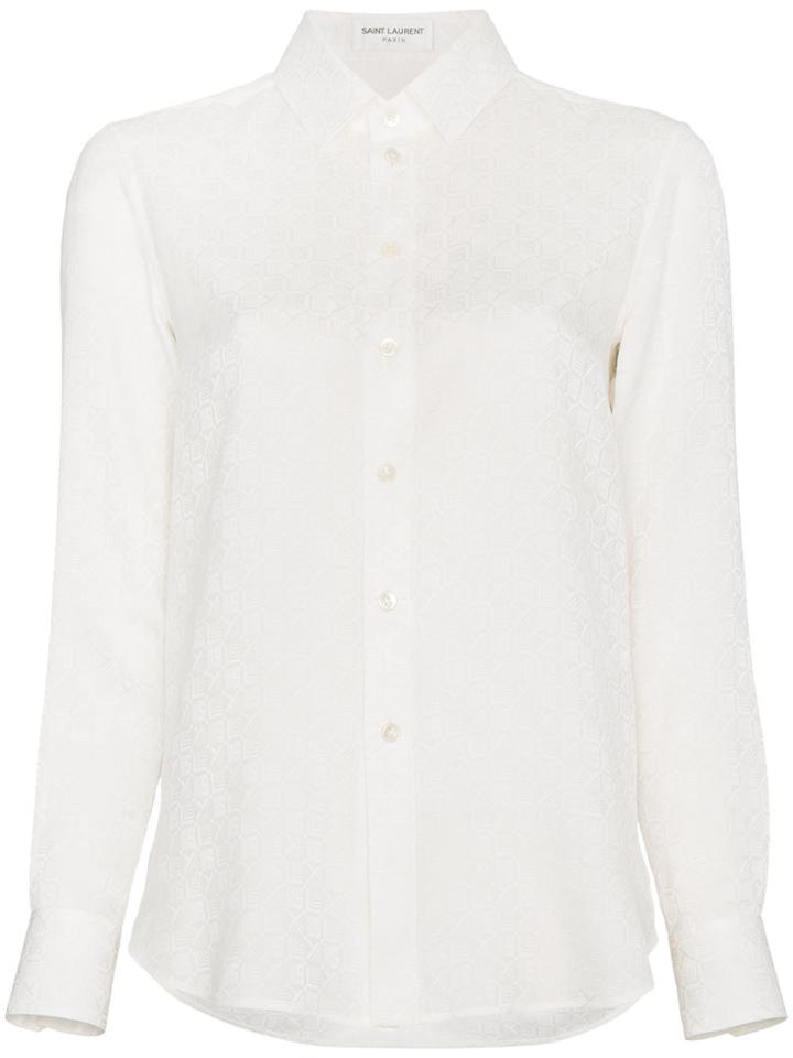 Saint Laurent Monogrammed Silk Button Down Shirt - Nude & Neutrals