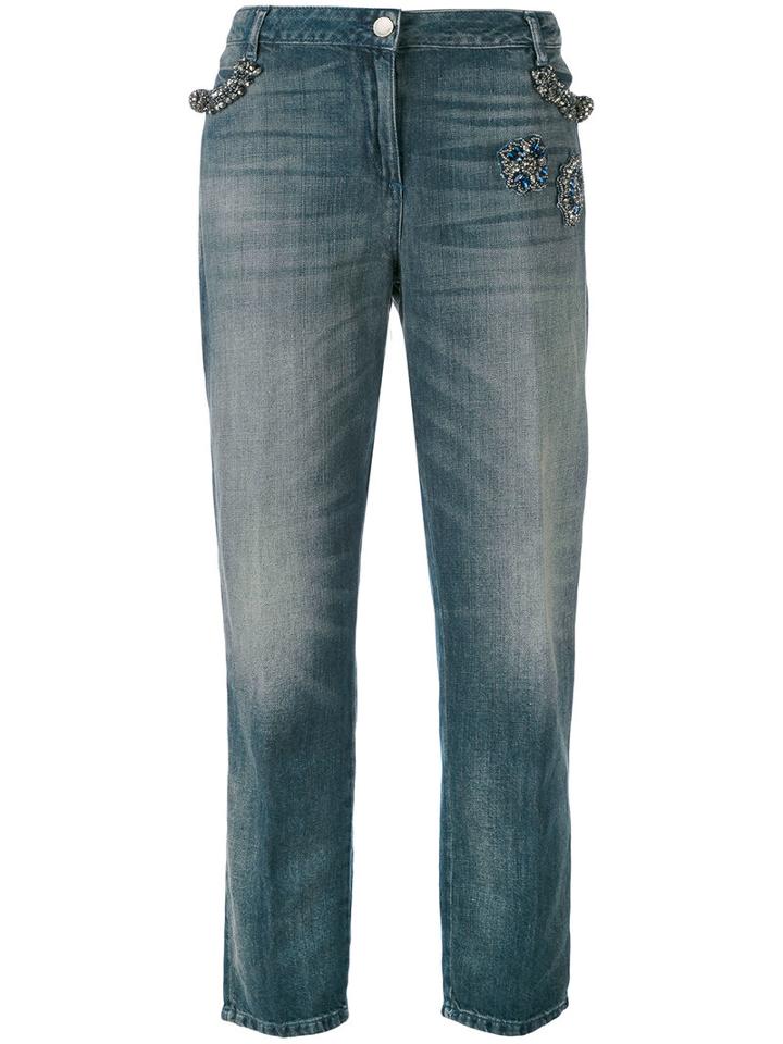 Twin-set - Embellished Tapered Jeans - Women - Cotton/linen/flax - 29, Women's, Blue, Cotton/linen/flax