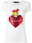 Love Moschino Sequinned Heart T-shirt, Women's, Size: 42, White, Cotton/spandex/elastane