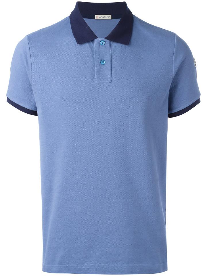 Moncler Contrast Neck Polo Shirt, Men's, Size: Large, Blue, Cotton