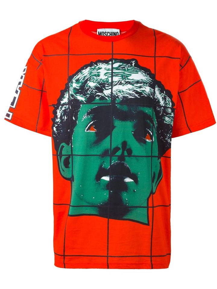 Moschino Face Print T-shirt, Men's, Size: 46, Red, Cotton