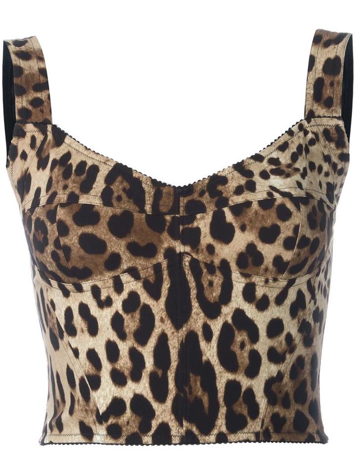 Dolce & Gabbana Leopard Print Bralet Top, Women's, Size: 44, Nude/neutrals, Silk/polyamide/spandex/elastane/silk