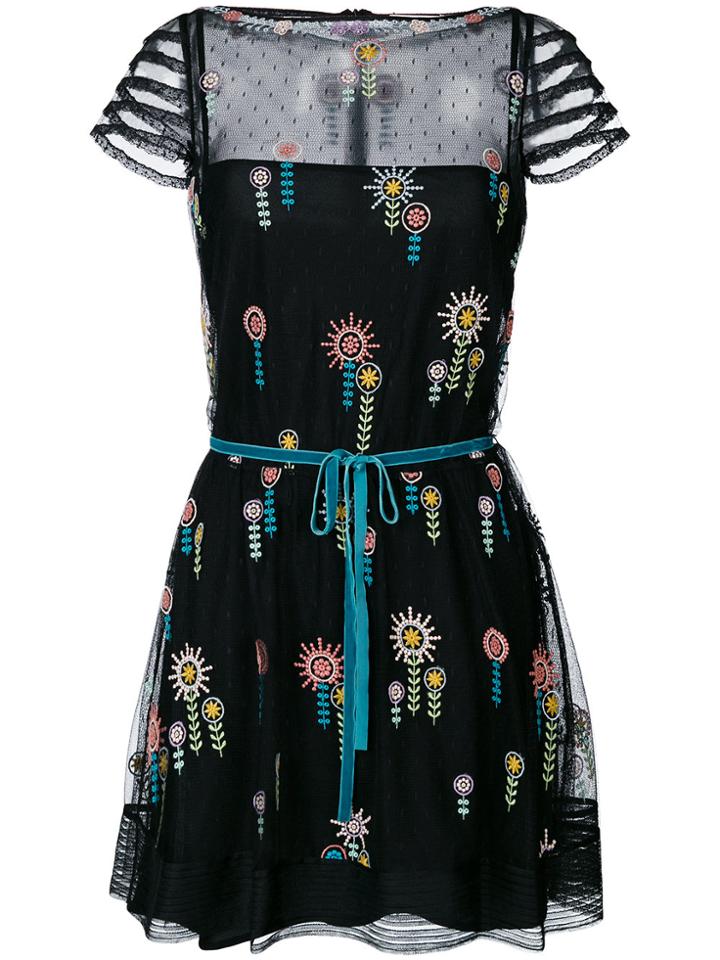 Red Valentino Embroidered Tie Detail Dress - Black