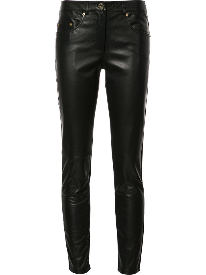 Boutique Moschino Skinny Two-tone Trousers, Women's, Size: 44, Black, Leather