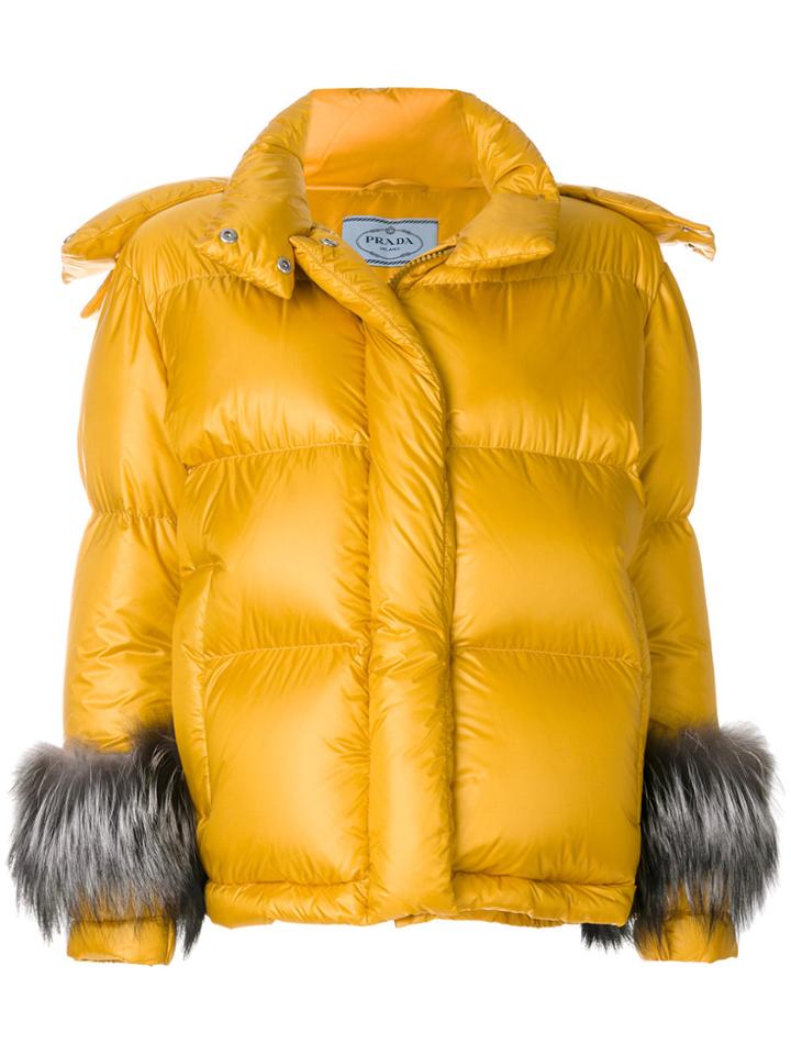 Prada Trimmed Cuff Padded Jacket - Yellow & Orange