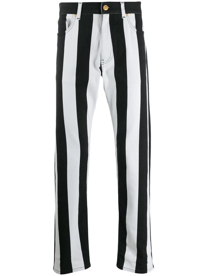 Versace Striped Slim-fit Jeans - Black