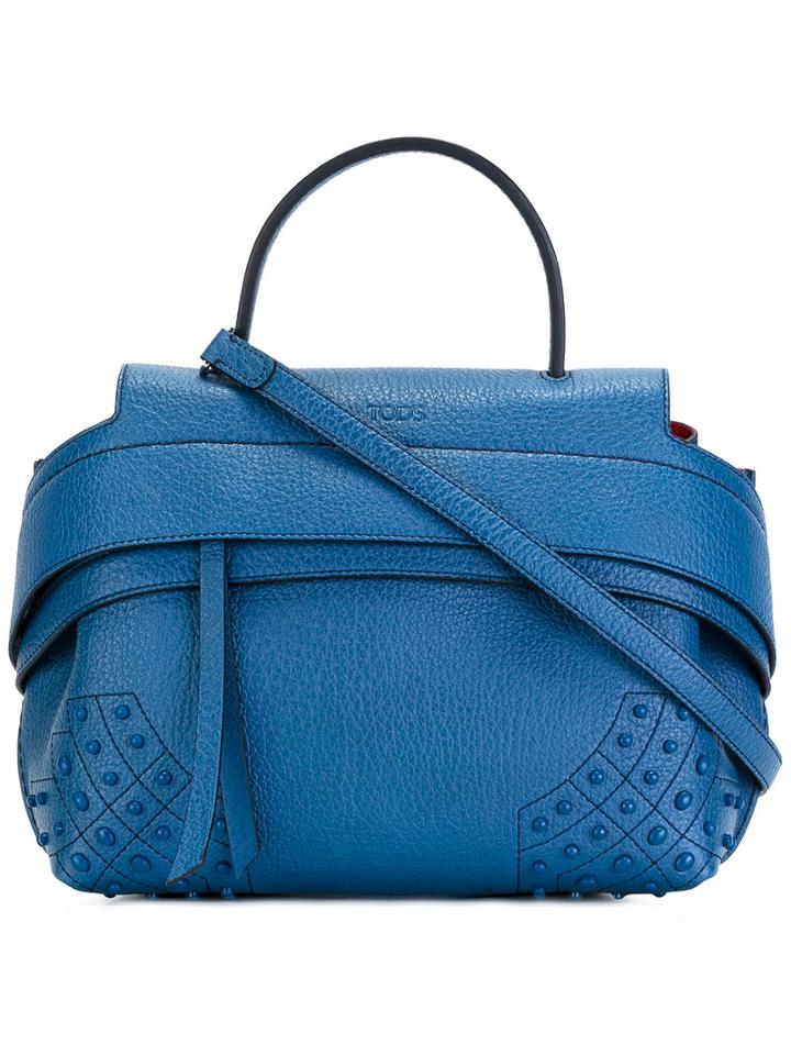 Tod's Detachable Strap Tote, Women's, Blue, Calf Leather/rubber