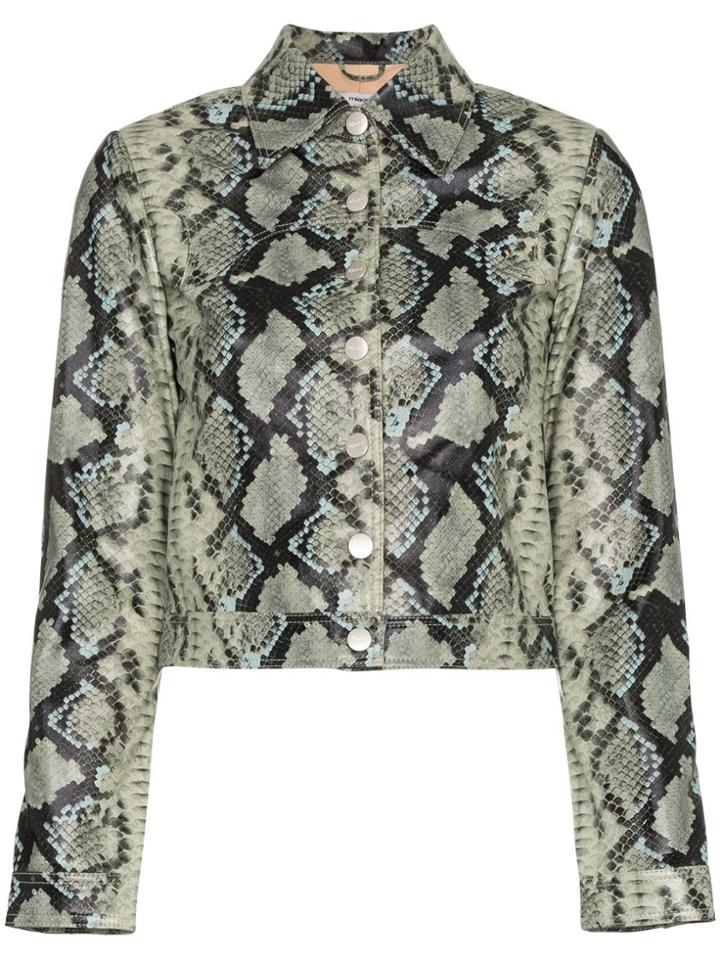 Miaou Lex Snake Print Cropped Jacket - Green