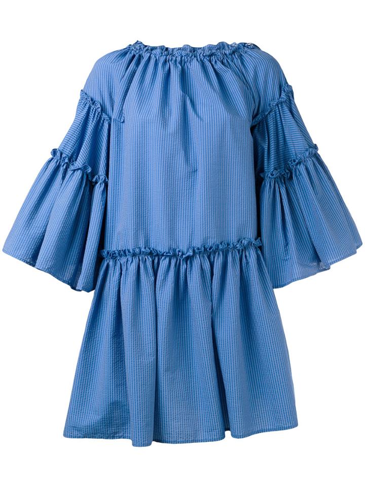 Msgm Seersucker Layering Dress - Blue
