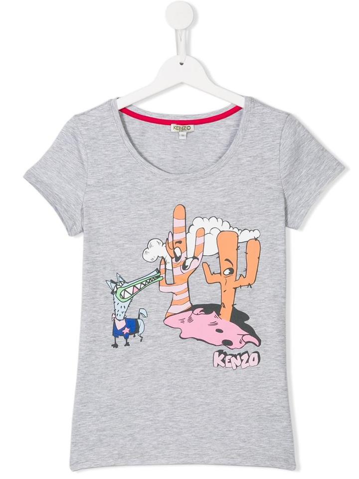 Kenzo Kids Cactus Print T-shirt, Girl's, Size: 14 Yrs, Grey